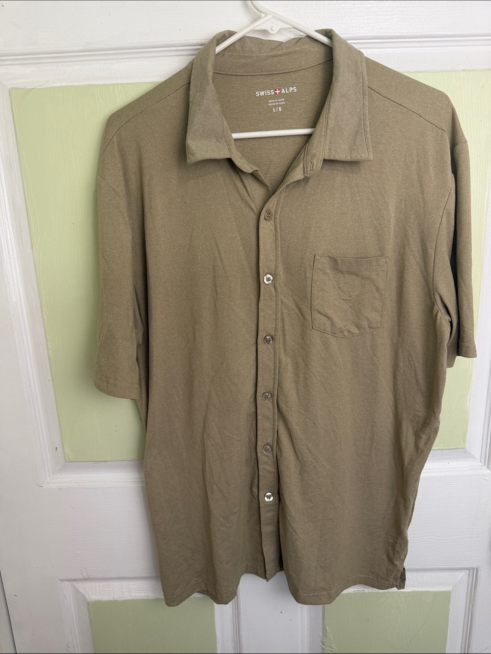 (2279) Swiss Alps Men’s Casual Button-Down Shirt -  Dark Tan